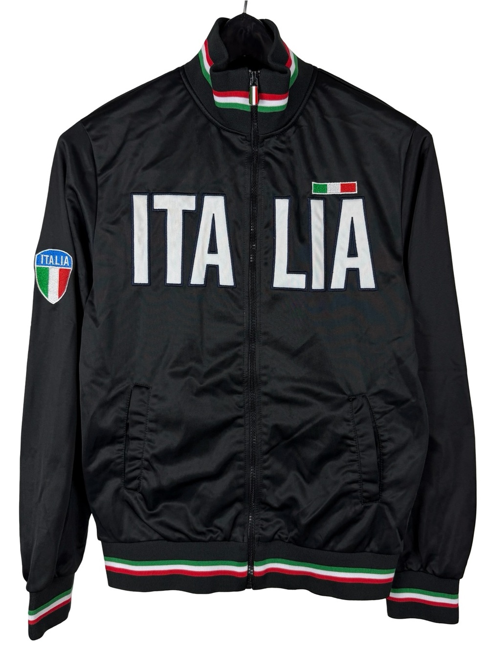 Vintage Y2K Unlimited Italia Full Zip Italian Flag Black Track Jacket Size M